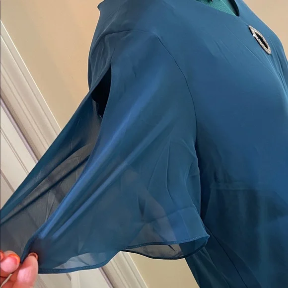 Teal Layered Maxi Dress Plus 1x short sheer flutter sleeve - Picture 10 of 13